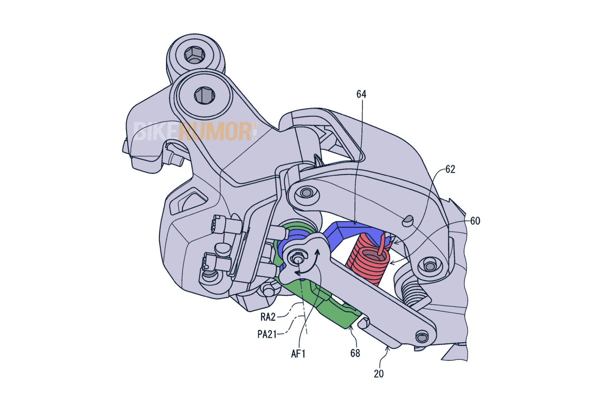 Shimano Di2 patent floating impact-resistant electronic-shift derailleur prototype concept diagram