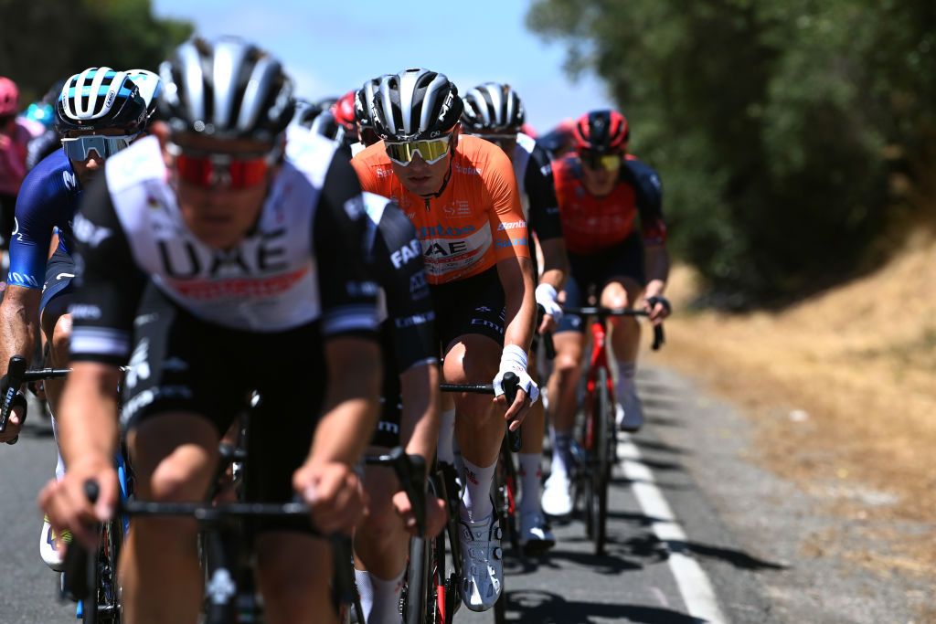 Jay Vine stays protected in the Tour Down Under peloton