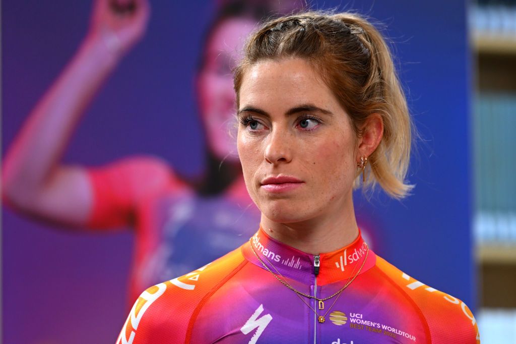 ANTWERP BELGIUM JANUARY 17 Detail view of Demi Vollering of Netherlands during the Team SD Worx 2023 Team Presentation on January 17 2023 in Antwerp Belgium Photo by Luc ClaessenGetty Images