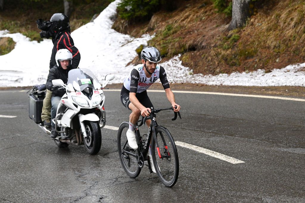 Adam Yates (UAE Team Emirates) soloed to victory on the Tour de Romandie stage 4 summit finish at Thyon 2000