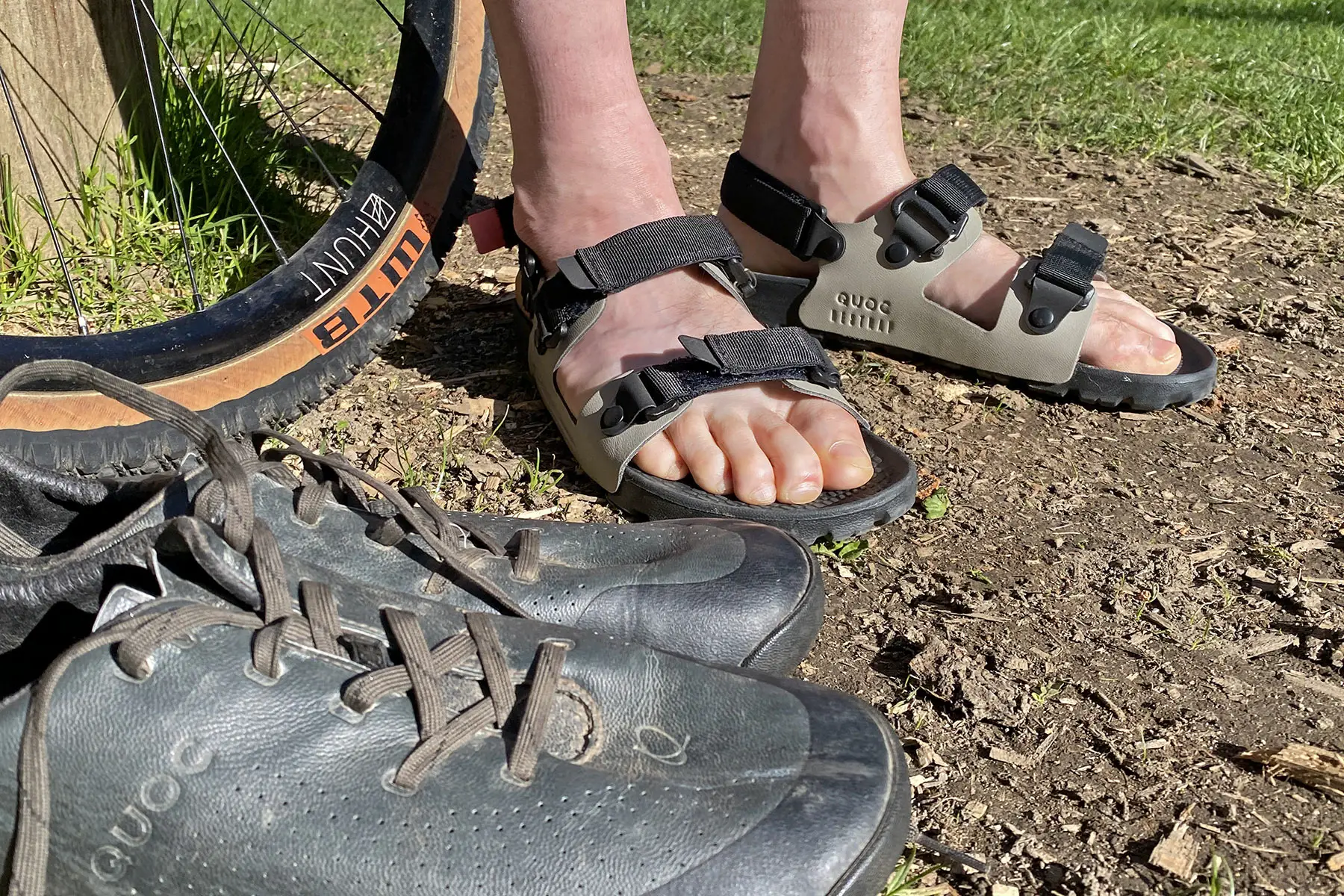 Quoc x Restrap Sandals, adventure gravel bikepacking post-ride shoes, foot pics