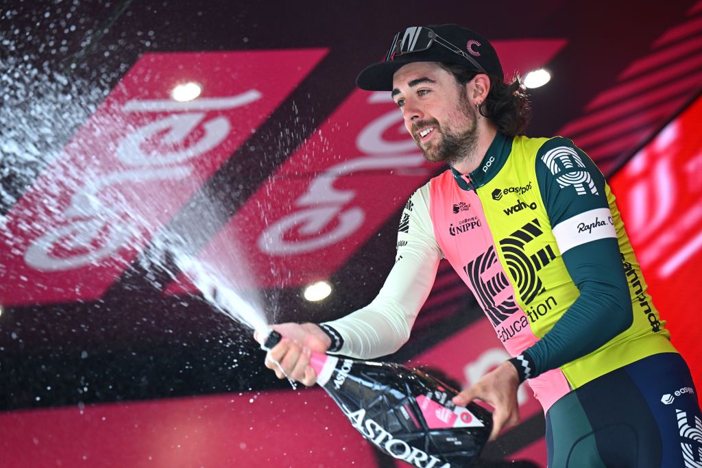 Ben Healy celebrates his stage victory at the 2023 Giro d