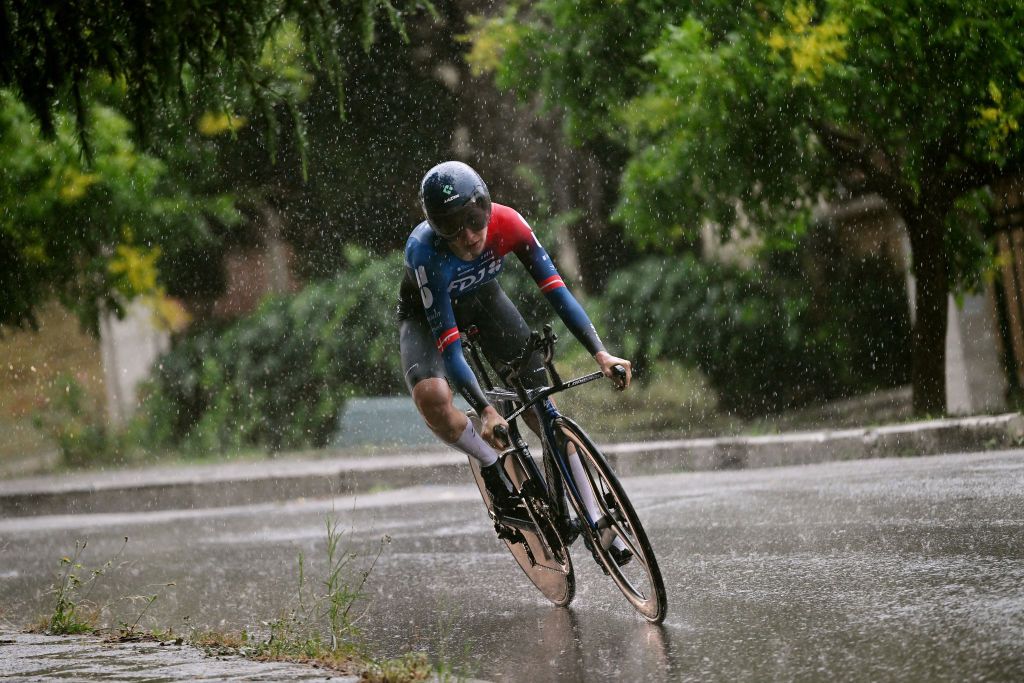Cecilie Uttrup Ludwig (FDJ-Suez) battles through the rain on stage 1 of the 2023 Giro d