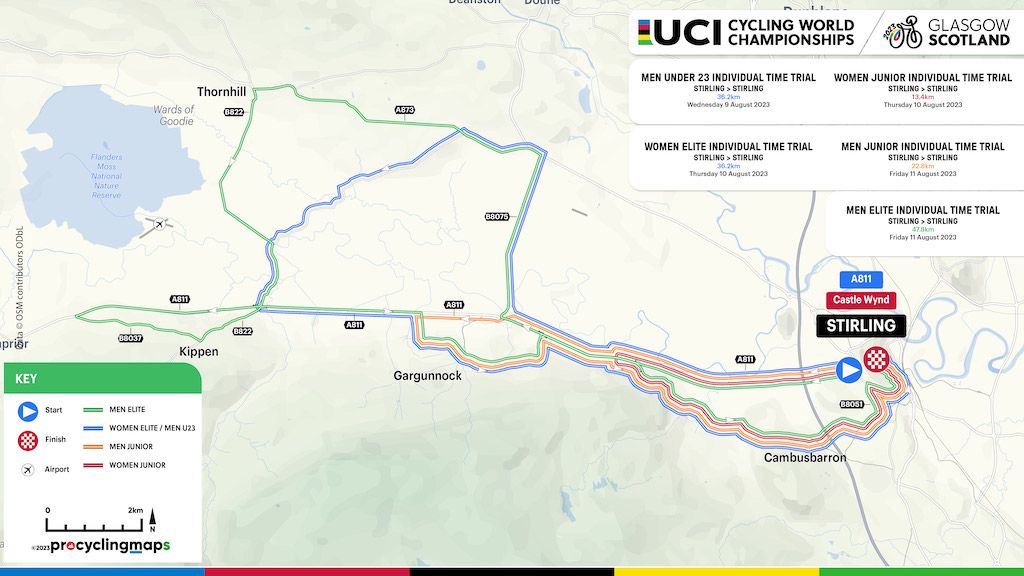 UCI Glasgow Road World Championships 2023 time trial course maps