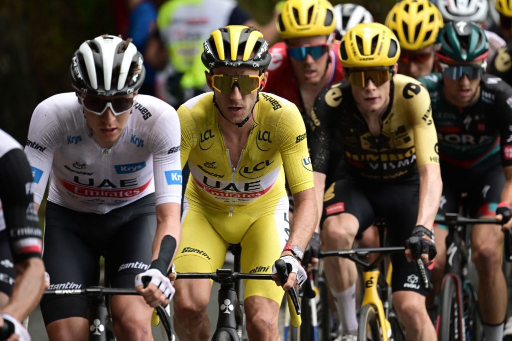 Tadej Pogacar, Adam Yates and Jonas Vingegaard at the Tour de France