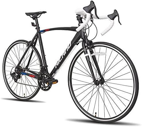 Hiland Bicicletta da Corsa 700C, 14 Velocità, Alluminio, Bianco/Nero