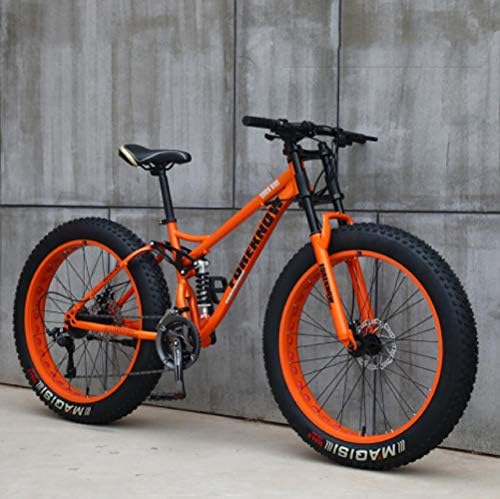 Mountain Bike Fat Wheel 21-Velocità, Doppia Sospensione, Freno a Disco – Arancione